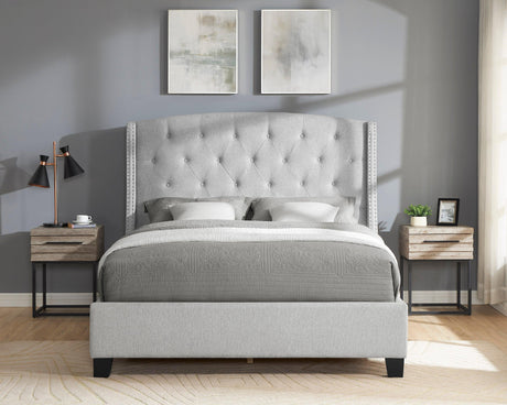 Eva Dove Gray King Upholstered Bed by Crown Mark at Eve Furniture