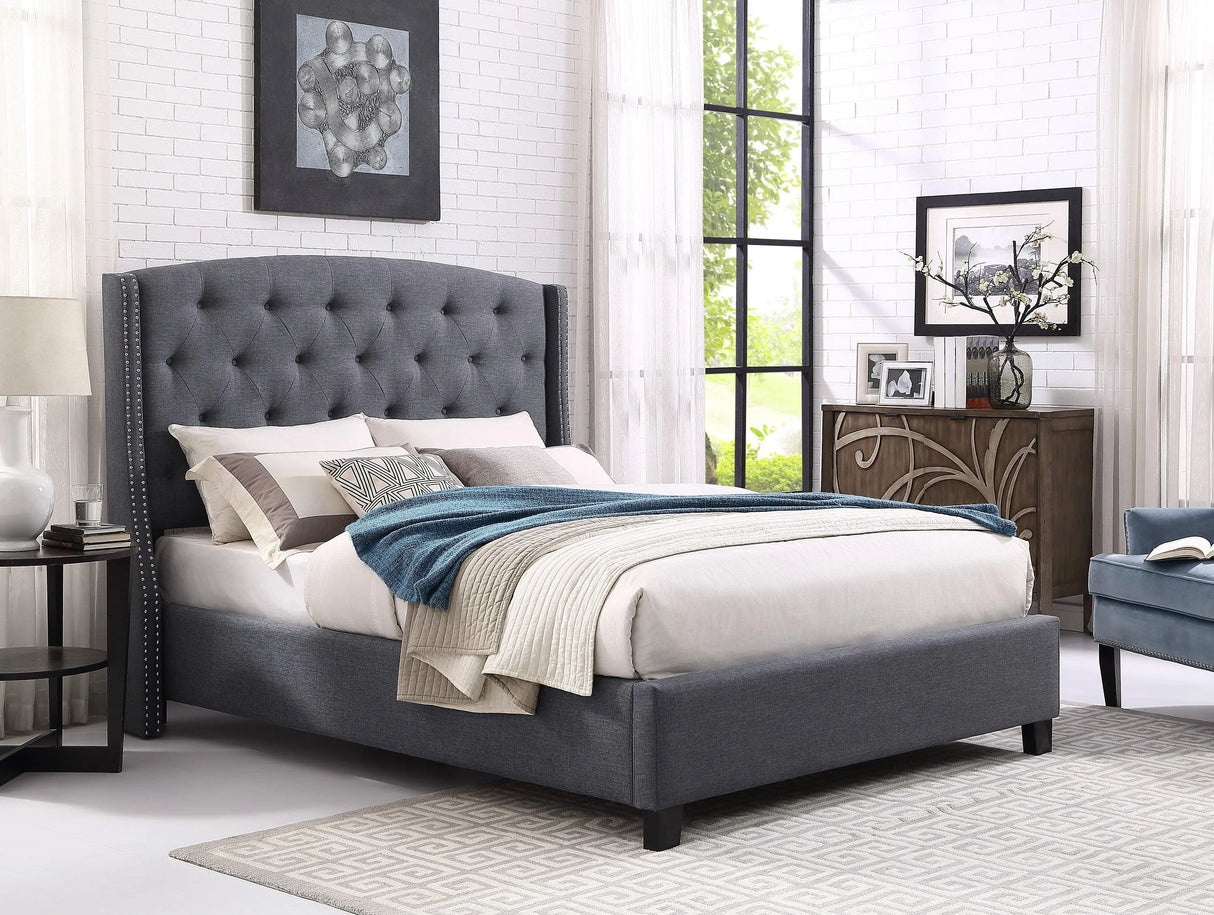Eva Gray Queen Upholstered Bed by Crown Mark at Eve Furniture