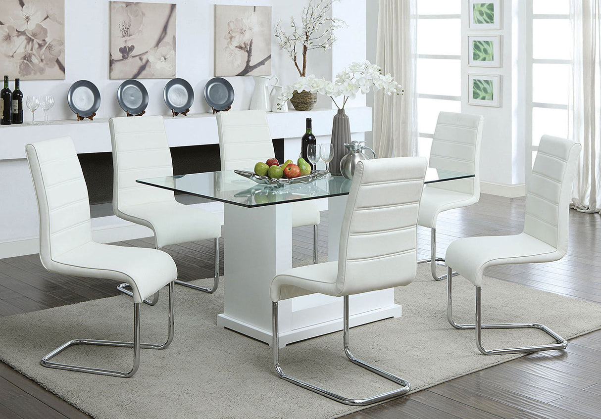 Eva White/Clear Dining Table Only by Furniture of America at Eve Furniture