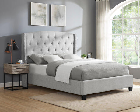 Eva Dove Gray Queen Upholstered Bed by Crown Mark at Eve Furniture