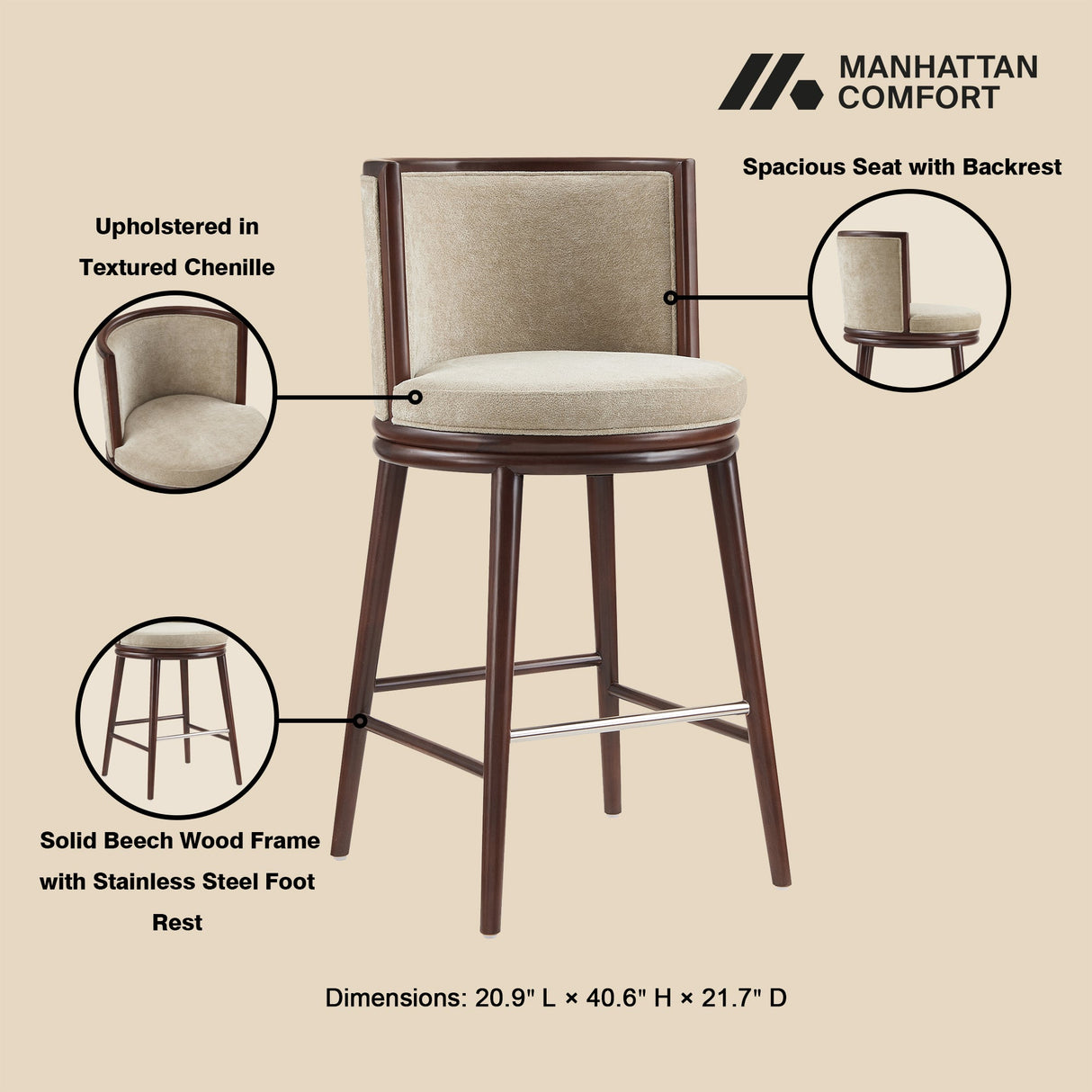Evalyn Barstool in Natural (set of 3) by Manhattan Comfort at Eve Furniture