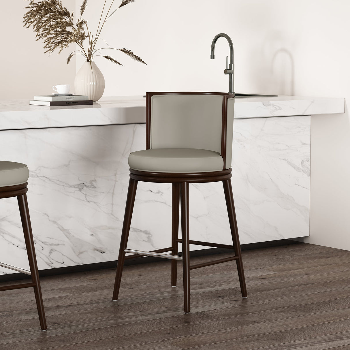 Evalyn Barstool in Stone by Manhattan Comfort at Eve Furniture