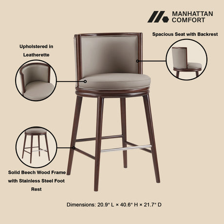 Evalyn Barstool in Taupe by Manhattan Comfort at Eve Furniture