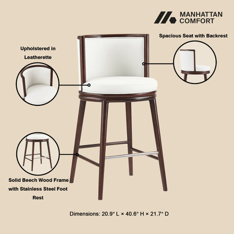 Evalyn Barstool in White (set of 2) by Manhattan Comfort at Eve Furniture