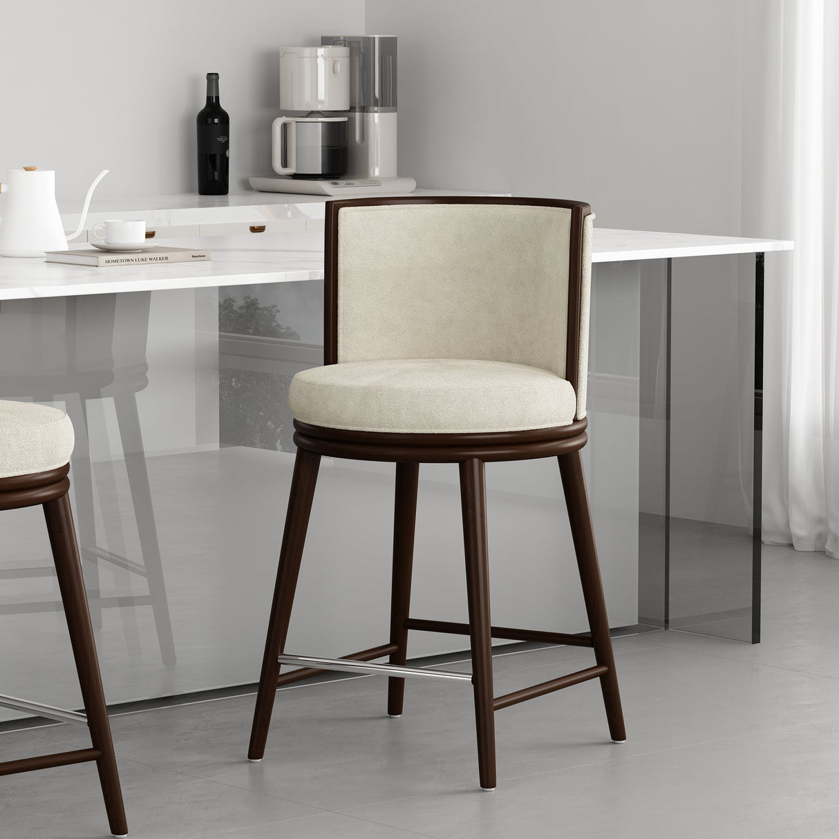 Evalyn Counter Stool in Cream by Manhattan Comfort at Eve Furniture