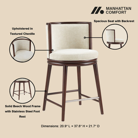 Evalyn Counter Stool in Cream (set of 3) by Manhattan Comfort at Eve Furniture