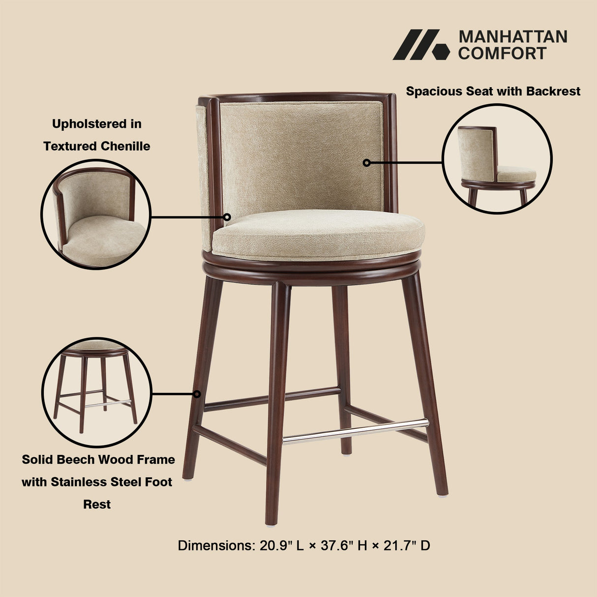 Evalyn Counter Stool in Natural (set of 3) by Manhattan Comfort at Eve Furniture