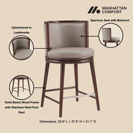 Evalyn Counter Stool in Taupe by Manhattan Comfort at Eve Furniture