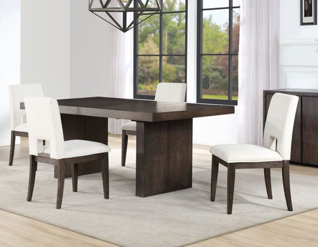 Evan 5-Piece 78-96-inch Dining Room Set with 4 Eggshell Linen-Look Side Chairs by Steve Silver at Eve Furniture