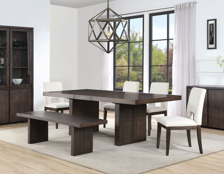 Evan 5-Piece 78-96-inch Dining Room Set with 4 Eggshell Linen-Look Side Chairs by Steve Silver at Eve Furniture
