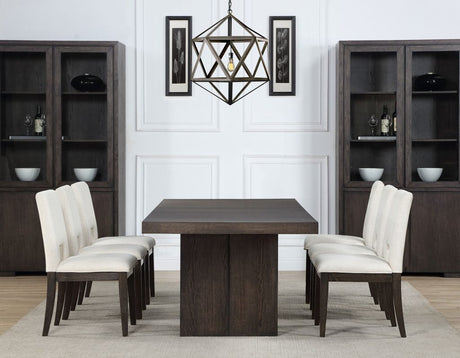 Evan 5-Piece 78-96-inch Dining Room Set with 4 Eggshell Linen-Look Side Chairs by Steve Silver at Eve Furniture