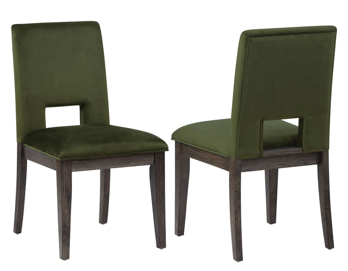 Evan 6-Piece 78-96-inch Table Set with Green Velvet Chairs