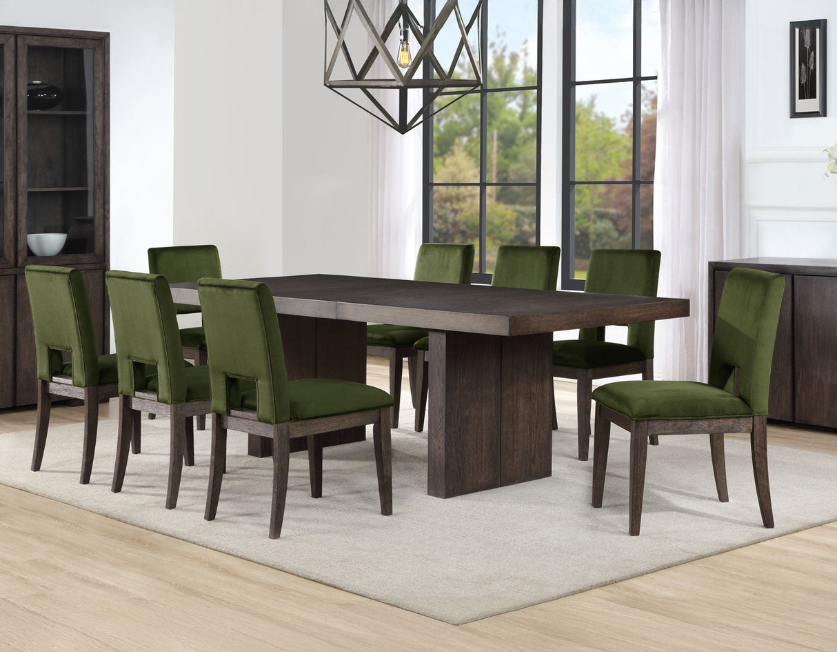 Evan 6-Piece 78-96-inch Table Set with Green Velvet Chairs