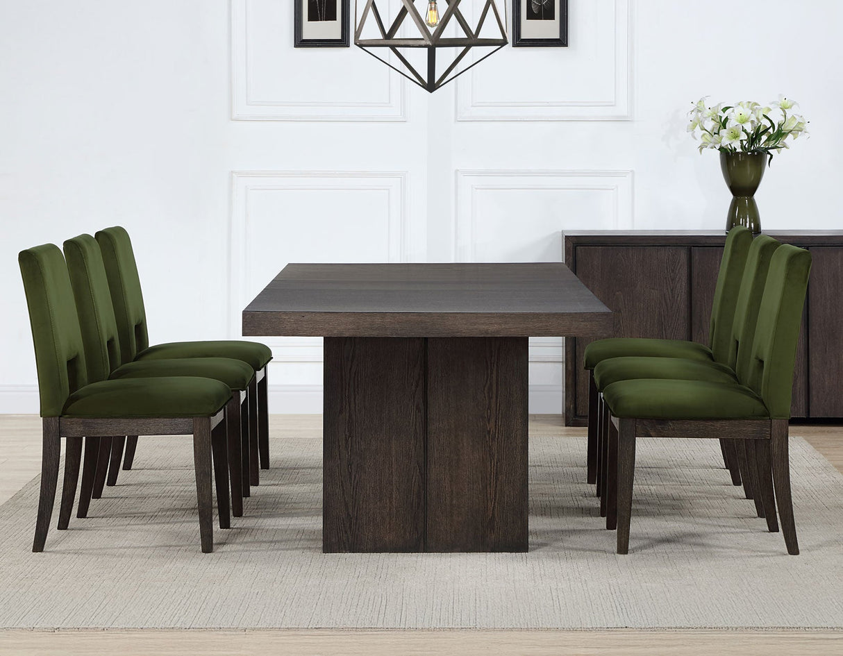 Evan 6-Piece 78-96-inch Table Set with Green Velvet Chairs