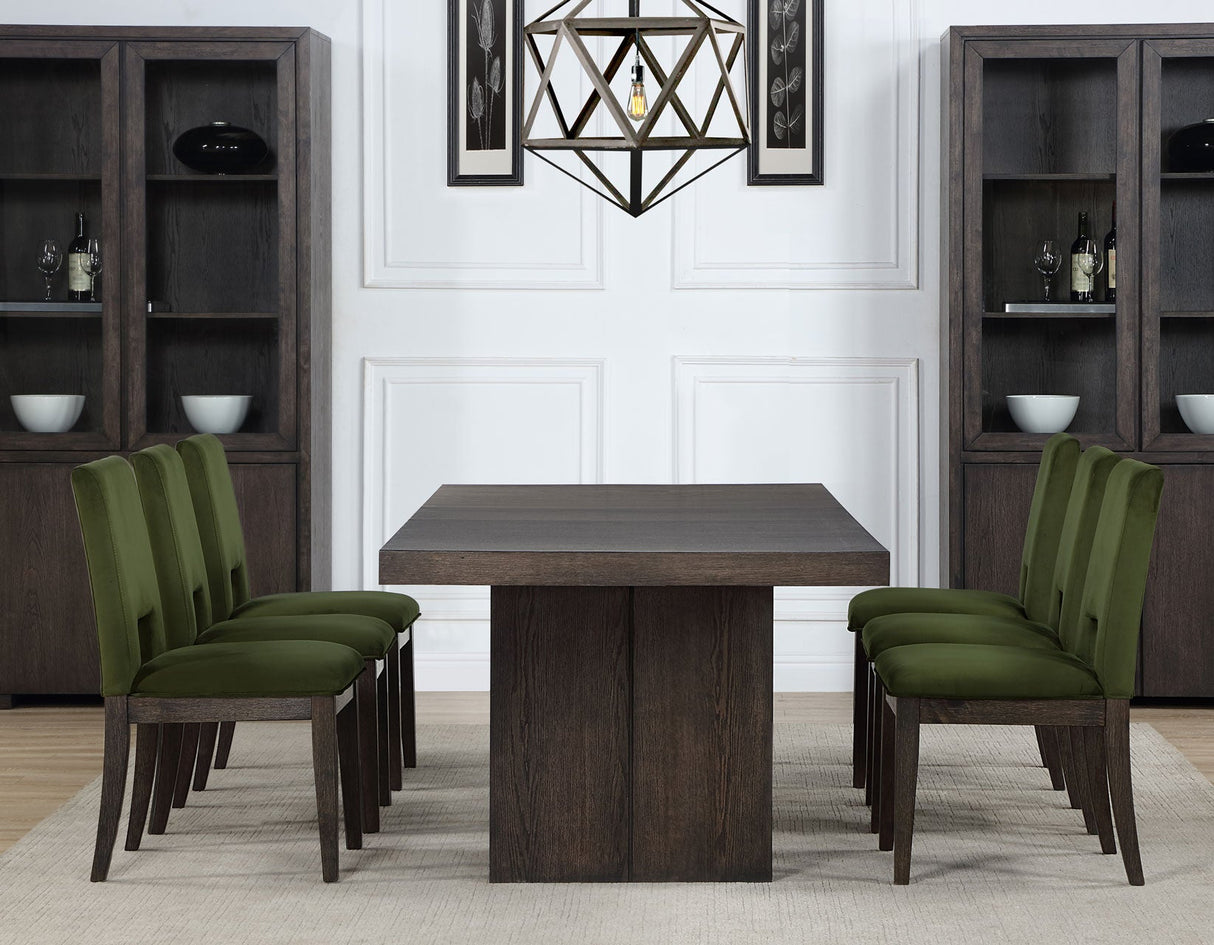 Evan 6-Piece 78-96-inch Table Set with Green Velvet Chairs