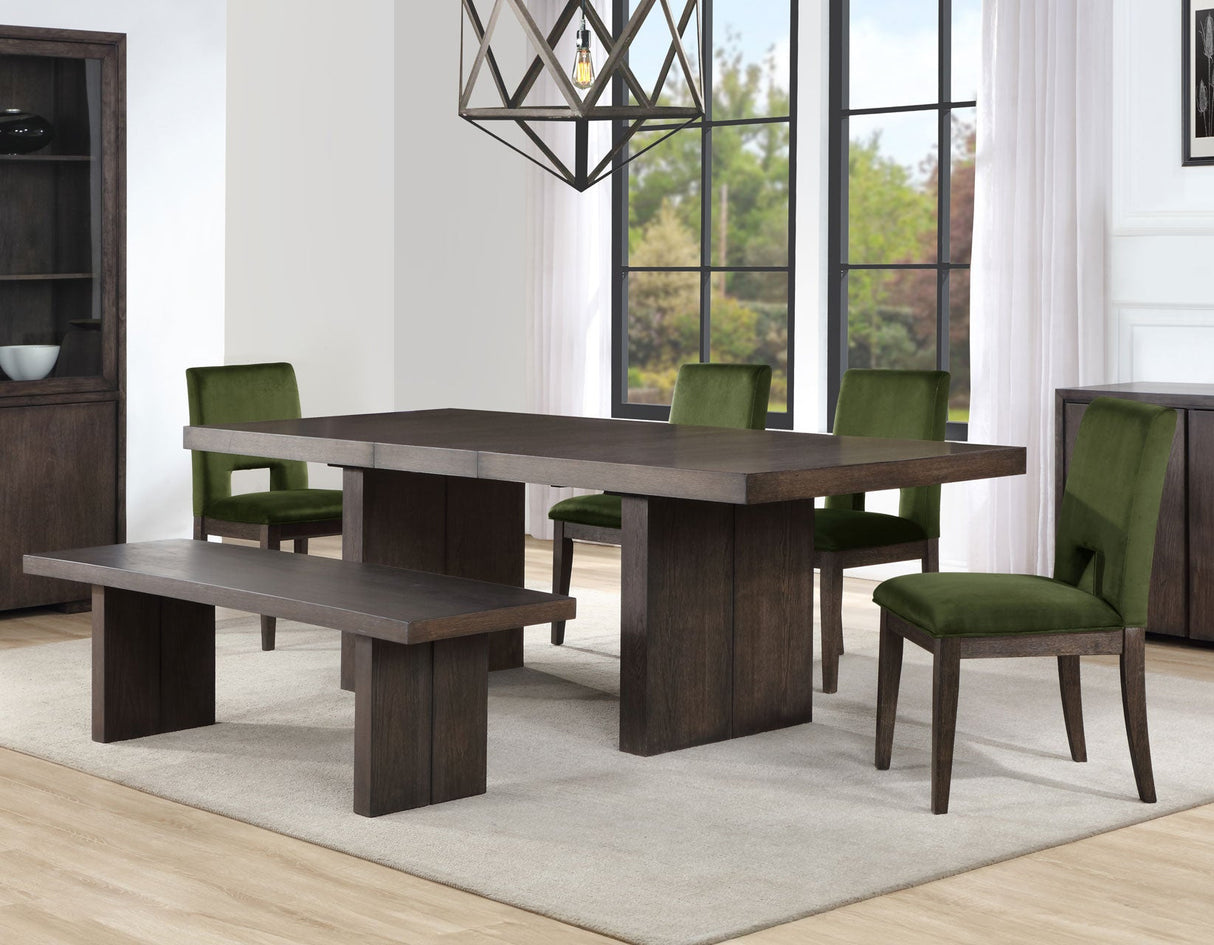 Evan 6-Piece 78-96-inch Table Set with Green Velvet Chairs