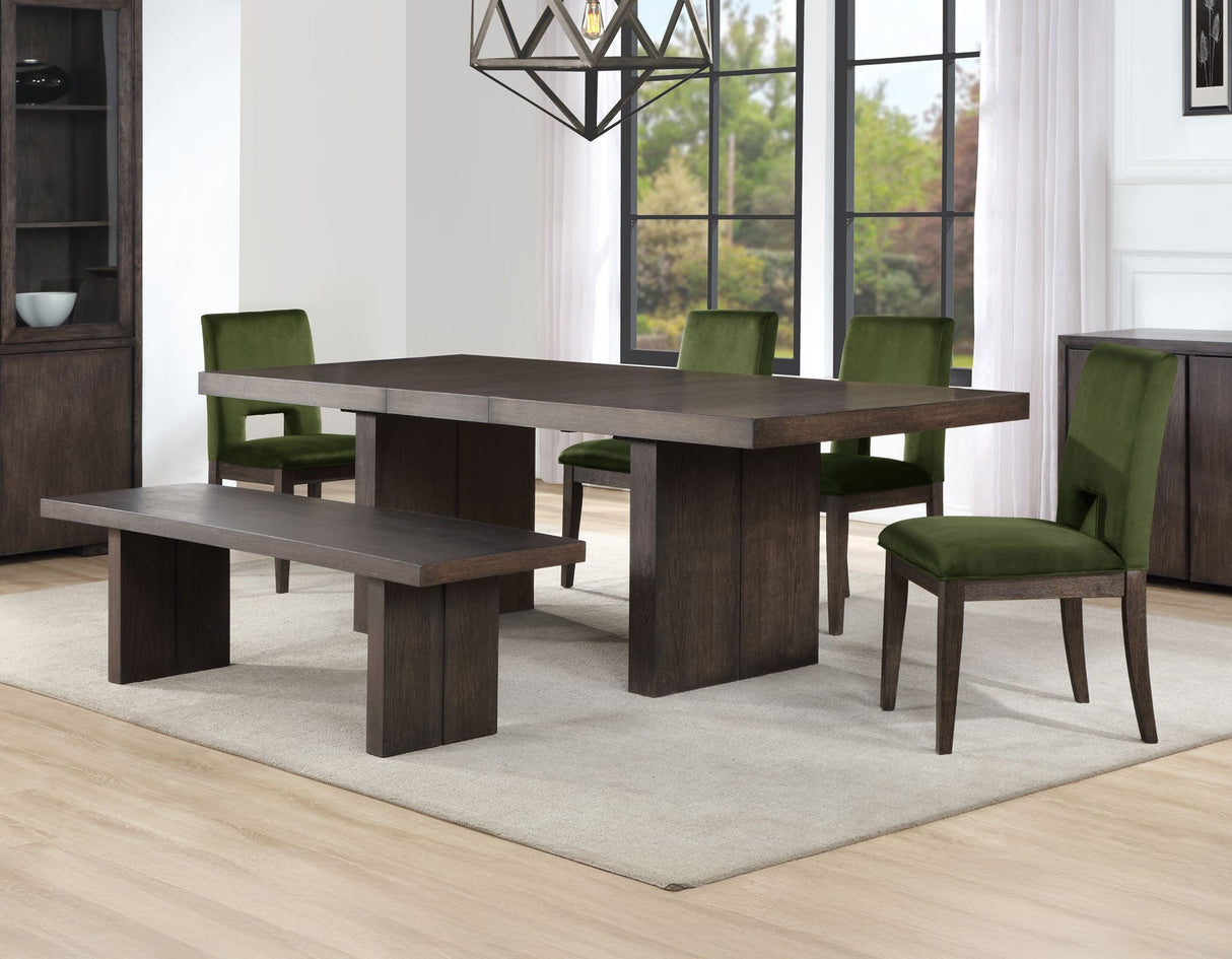 Evan 6-Piece 78-96-inch Table Set with Green Velvet Chairs