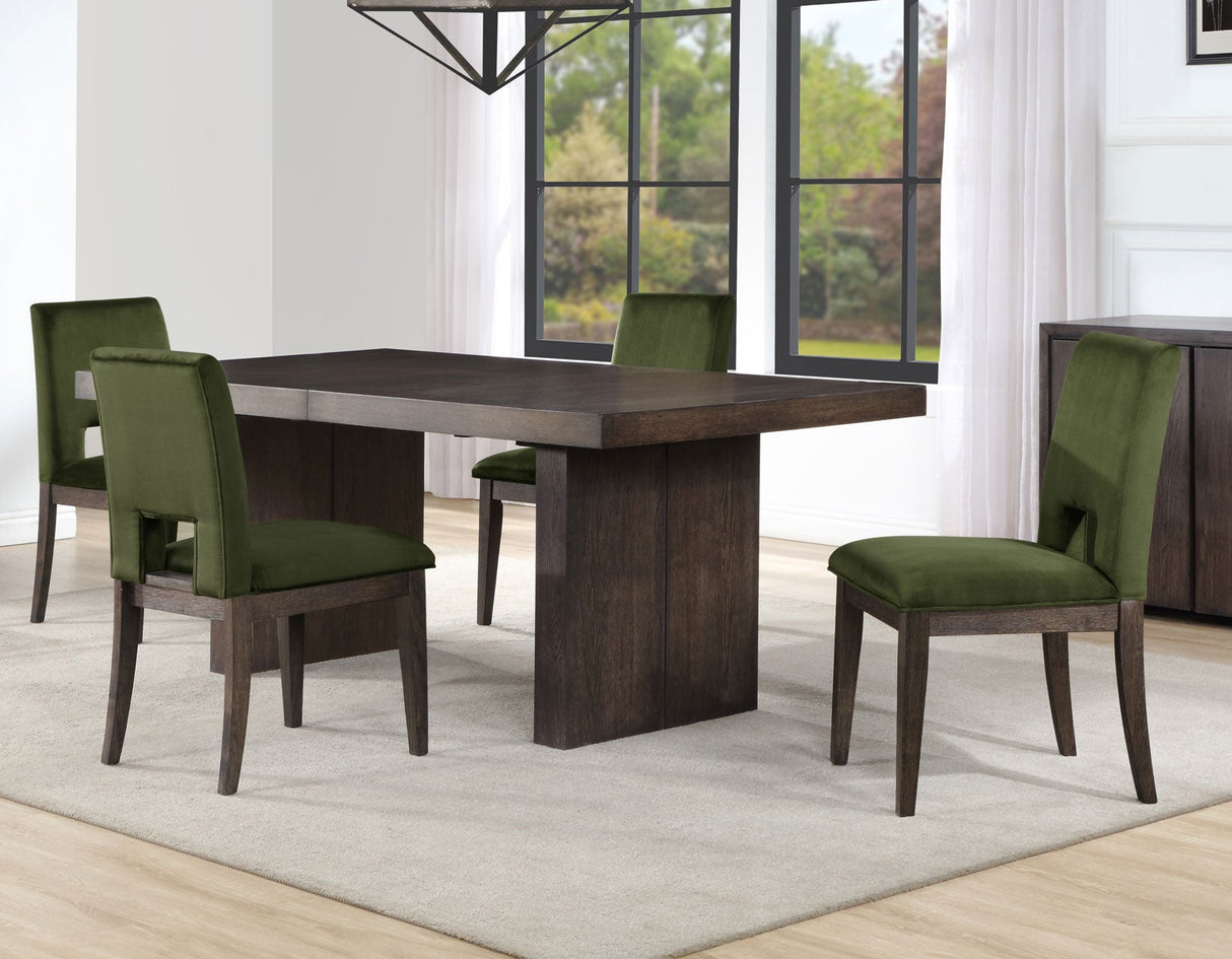 Evan 6-Piece 78-96-inch Table Set with Green Velvet Chairs