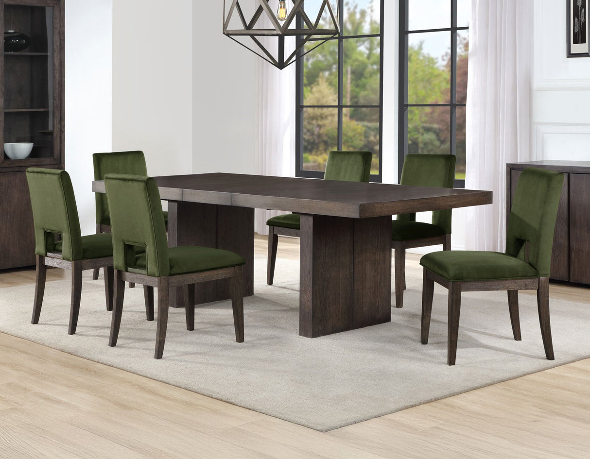 Evan 6-Piece 78-96-inch Table Set with Green Velvet Chairs