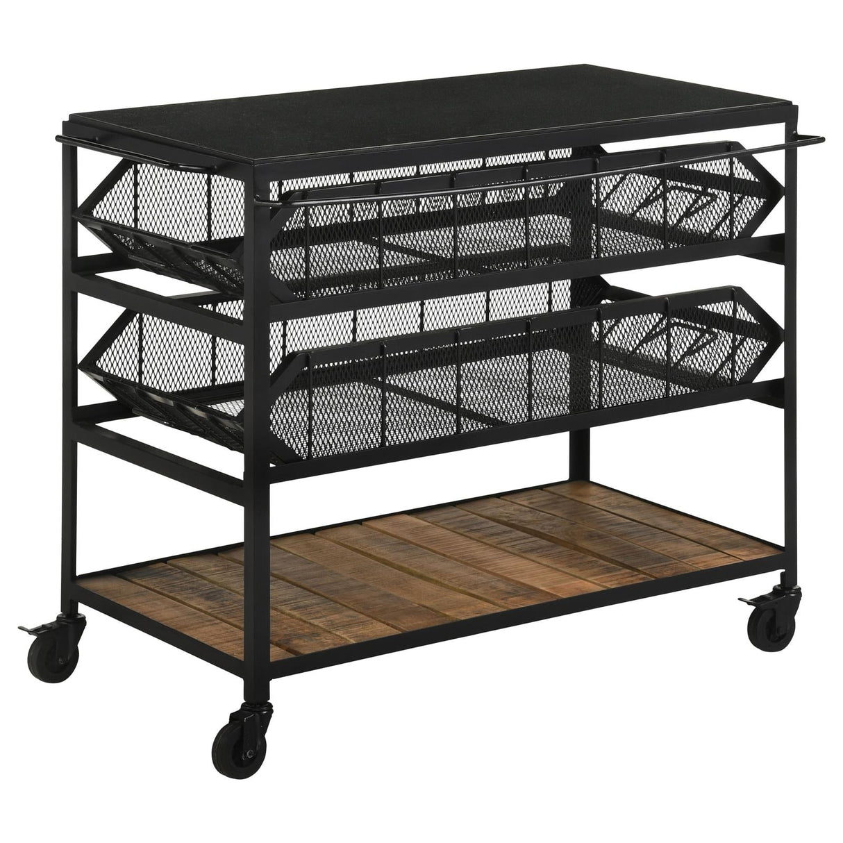 Evander Natural/Black Accent Storage Cart with Casters