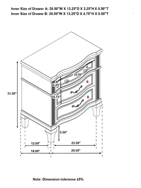 Evangeline 3-Drawer Nightstand by Coaster at Eve Furniture