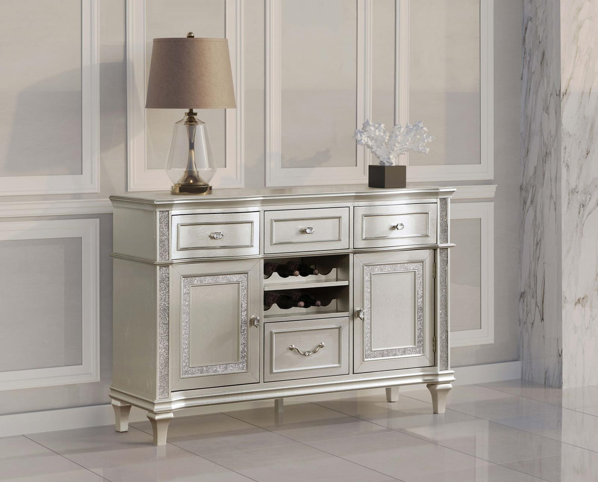 Evangeline 4-drawer Sideboard Server with Faux Diamond Trim Silver