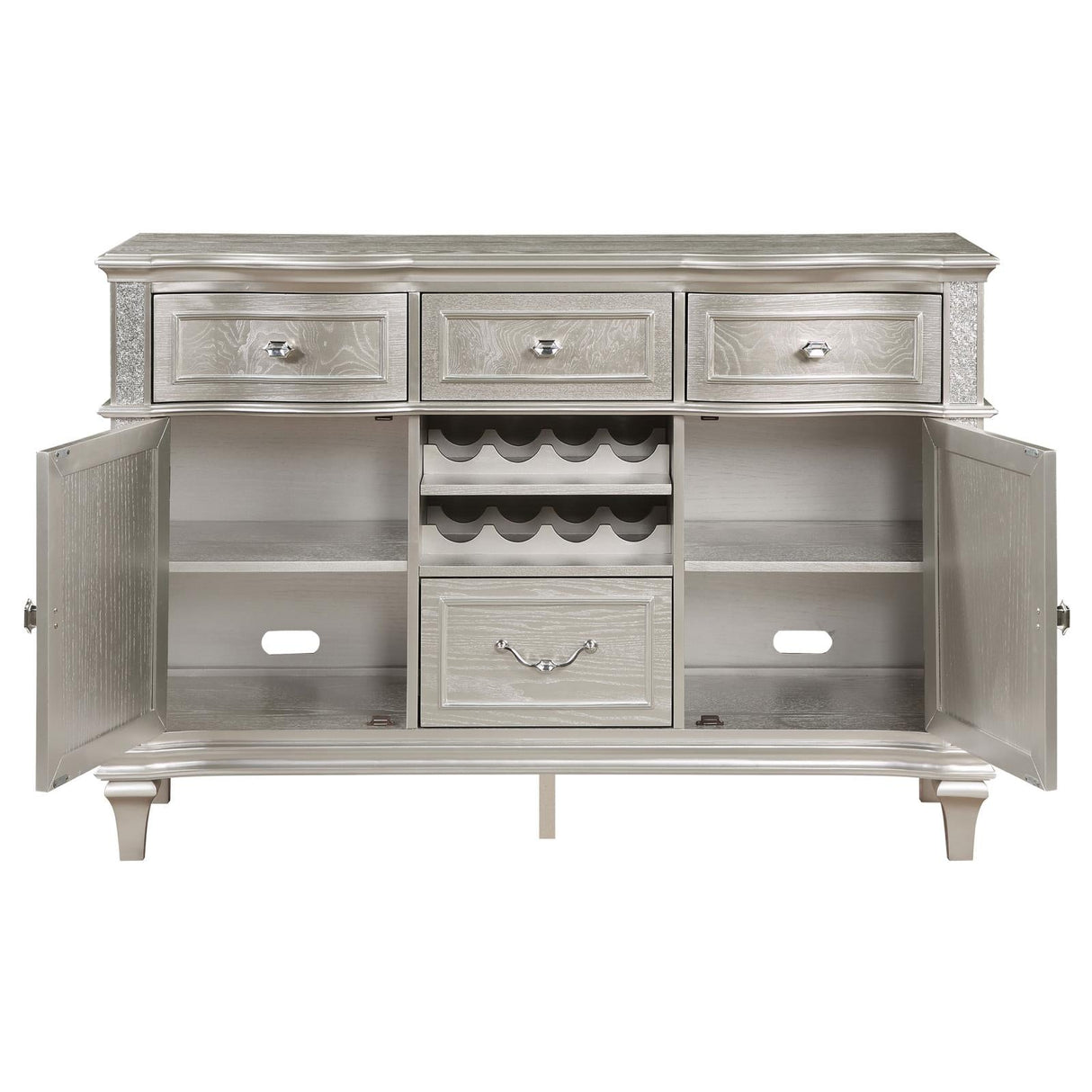 Evangeline 4-drawer Sideboard Server with Faux Diamond Trim Silver