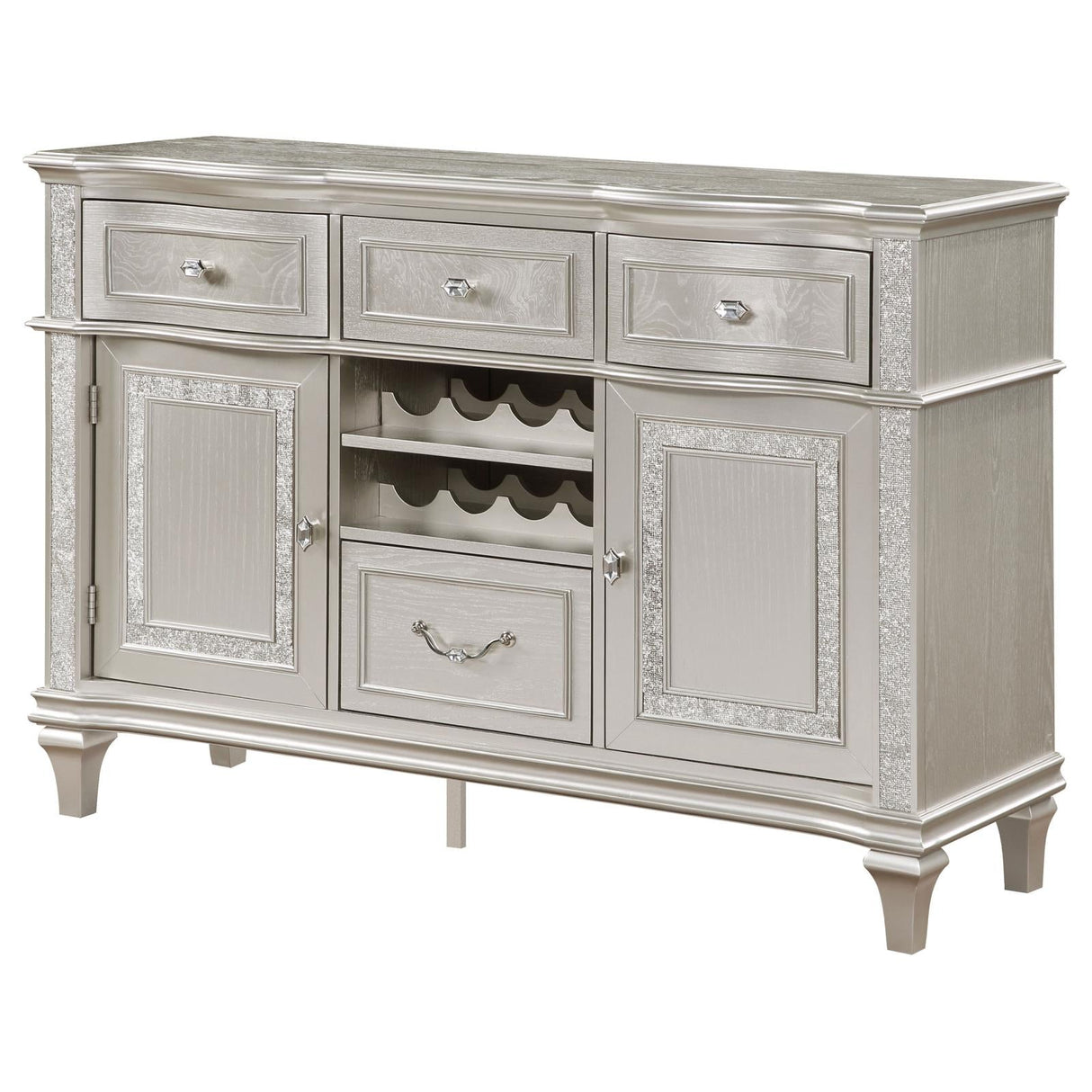 Evangeline 4-drawer Sideboard Server with Faux Diamond Trim Silver