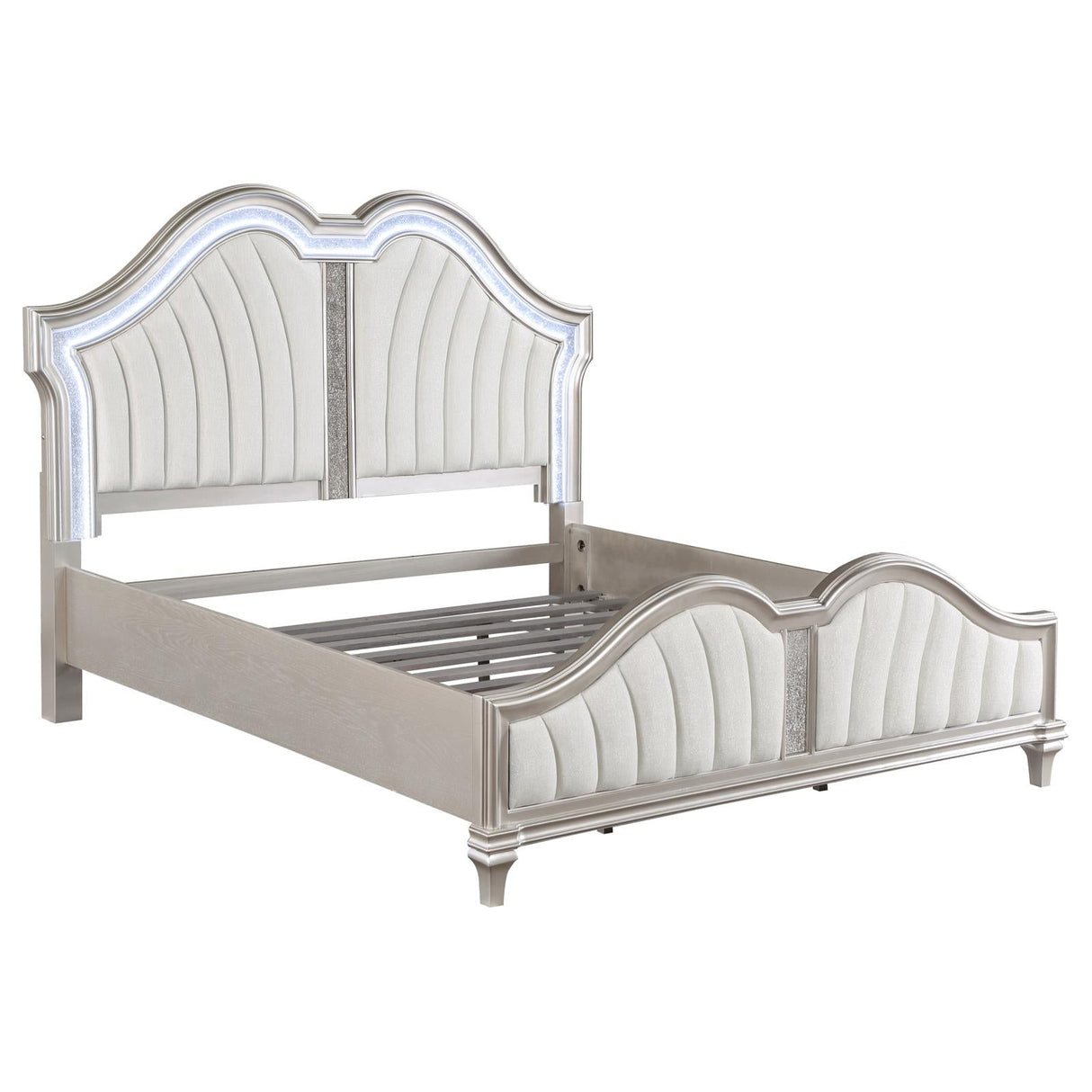 Evangeline Ivory/Silver Oak 4-Piece Upholstered Platform Queen Bedroom Set