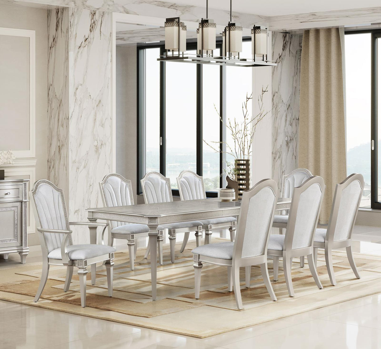 Evangeline Ivory/Silver Oak 9-Piece Dining Set with Extension Leaf