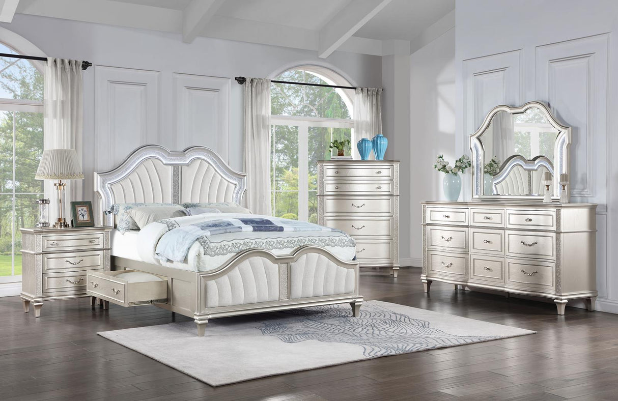 Evangeline California King Storage Bed with LED Headboard Silver Oak and Ivory