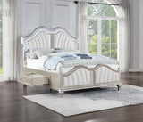 Evangeline California King Storage Bed with LED Headboard Silver Oak and Ivory