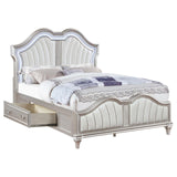 Evangeline California King Storage Bed with LED Headboard Silver Oak and Ivory