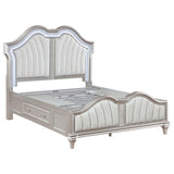 Evangeline Eastern King Storage Bed with LED Headboard Silver Oak and Ivory