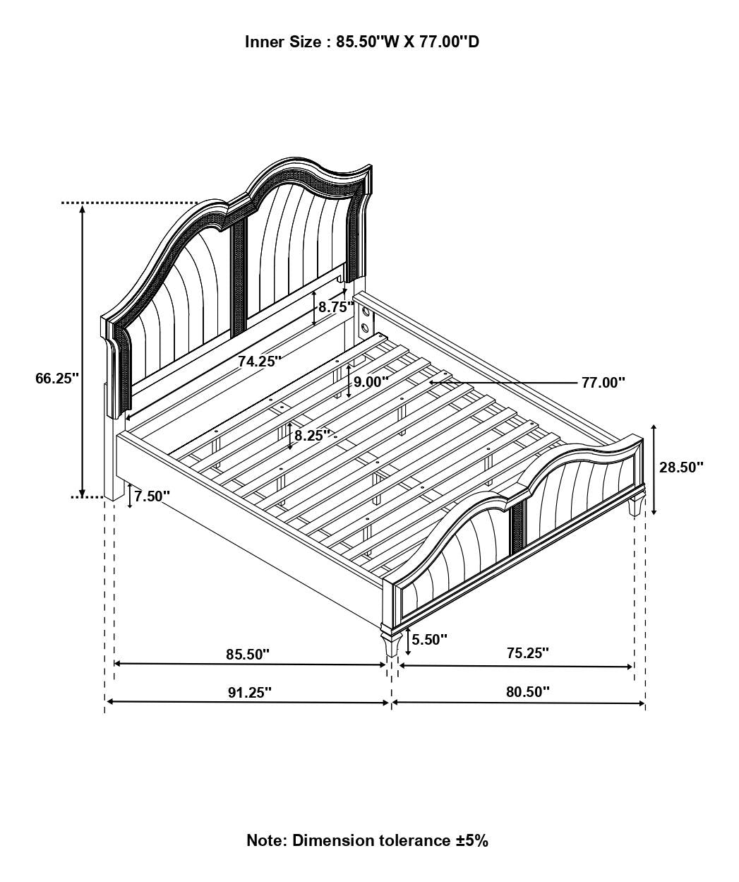 Evangeline Ivory/Silver Oak 5-Piece Upholstered Platform California King Bedroom Set by Coaster at Eve Furniture