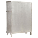 Evangeline Ivory/Silver Oak 5-Piece Upholstered Platform Eastern King Bedroom Set by Coaster at Eve Furniture