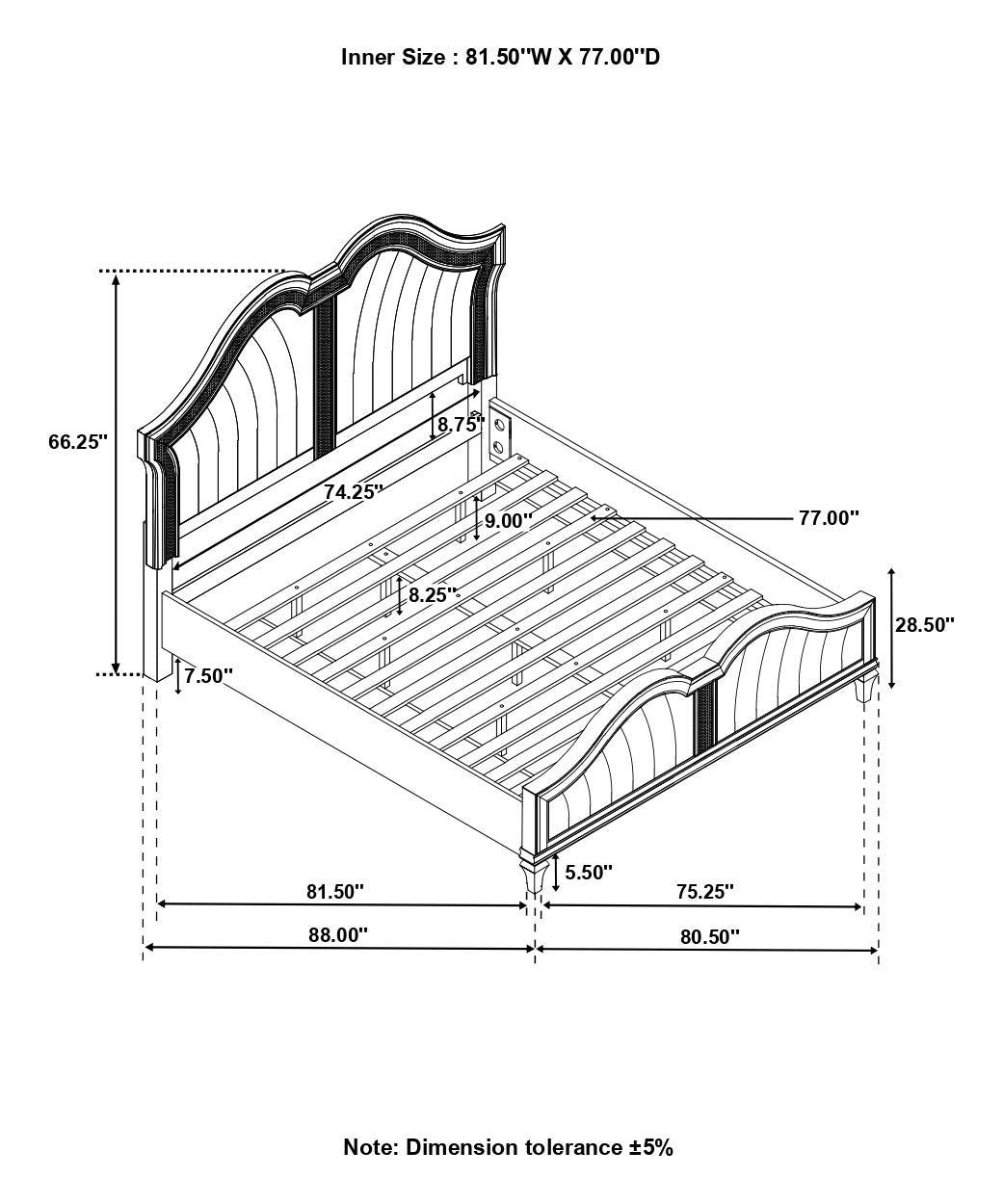 Evangeline Ivory/Silver Oak Tufted Upholstered Platform Eastern King Bed by Coaster at Eve Furniture