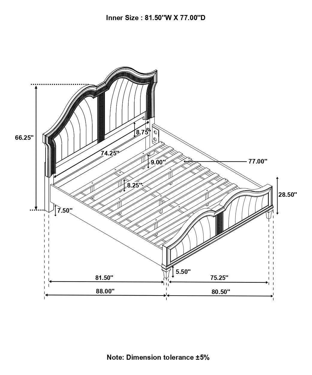 Evangeline Ivory/Silver Oak Tufted Upholstered Platform Eastern King Bed by Coaster at Eve Furniture