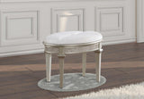 Evangeline Silver/Ivory Oval Vanity Stool with Faux Diamond Trim