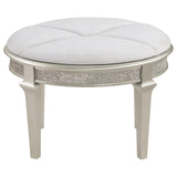 Evangeline Silver/Ivory Oval Vanity Stool with Faux Diamond Trim