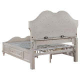 Evangeline Queen Storage Bed with LED Headboard Silver Oak and Ivory