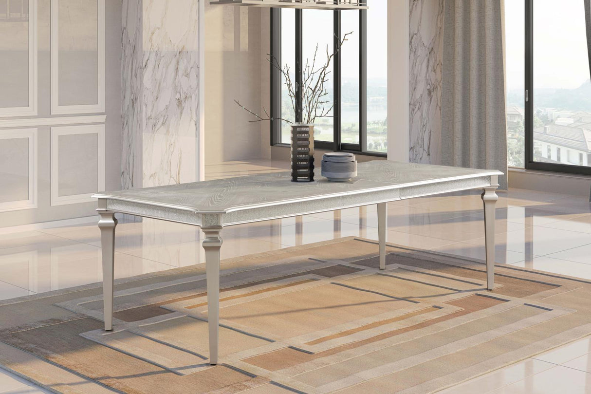 Evangeline Rectangular Dining Table with Extension Leaf Silver