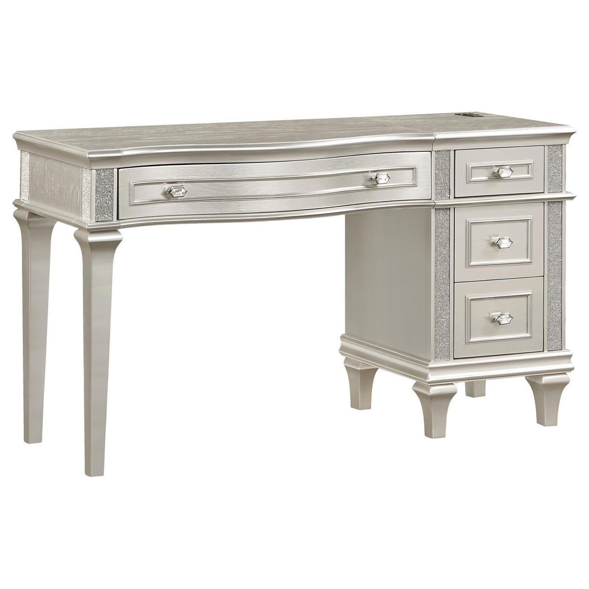 Evangeline Silver and Ivory 4-drawer Vanity Table with Faux Diamond Trim by Coaster at Eve Furniture