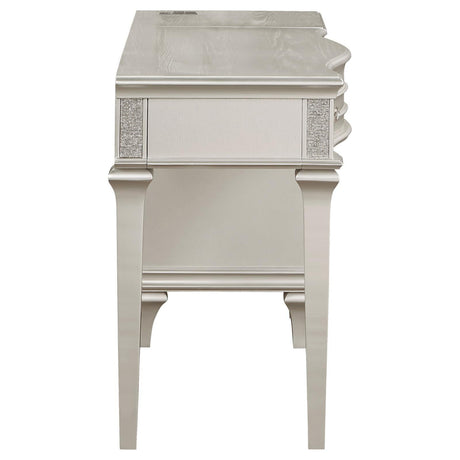Evangeline Silver and Ivory 4-drawer Vanity Table with Faux Diamond Trim by Coaster at Eve Furniture
