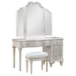 Evangeline Silver Oak 3-piece Vanity Table Set with Tri-Fold Mirror and Stool by Coaster at Eve Furniture