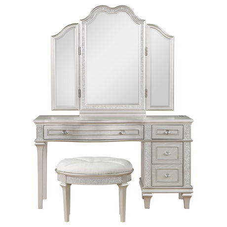 Evangeline Silver Oak 3-piece Vanity Table Set with Tri-Fold Mirror and Stool by Coaster at Eve Furniture
