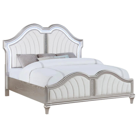 Evangeline Tufted Upholstered Platform California King Bed Ivory/Silver Oak by Coaster at Eve Furniture
