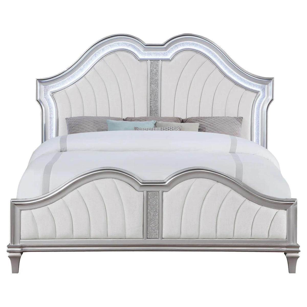 Evangeline Tufted Upholstered Platform California King Bed Ivory/Silver Oak by Coaster at Eve Furniture