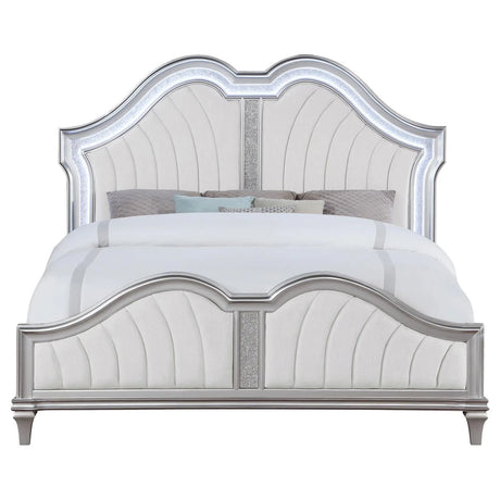 Evangeline Tufted Upholstered Platform California King Bed Ivory/Silver Oak by Coaster at Eve Furniture