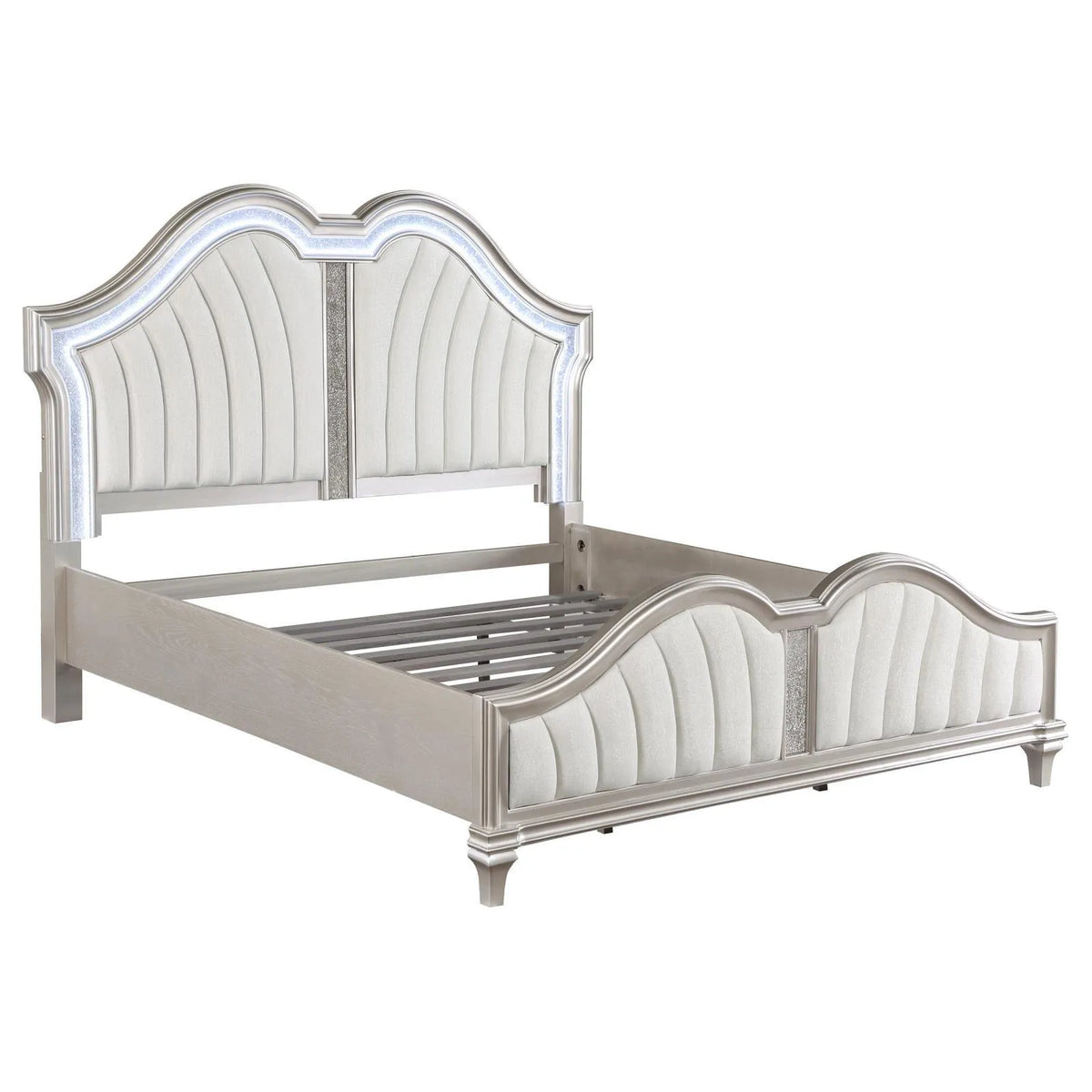 Evangeline Tufted Upholstered Platform California King Bed Ivory/Silver Oak by Coaster at Eve Furniture